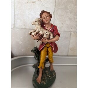 VINTAGE SHEPHERD BOY - ITALY NATIVITY‎ FIGURINE HOLDING LAMB On Arms 8" READ
